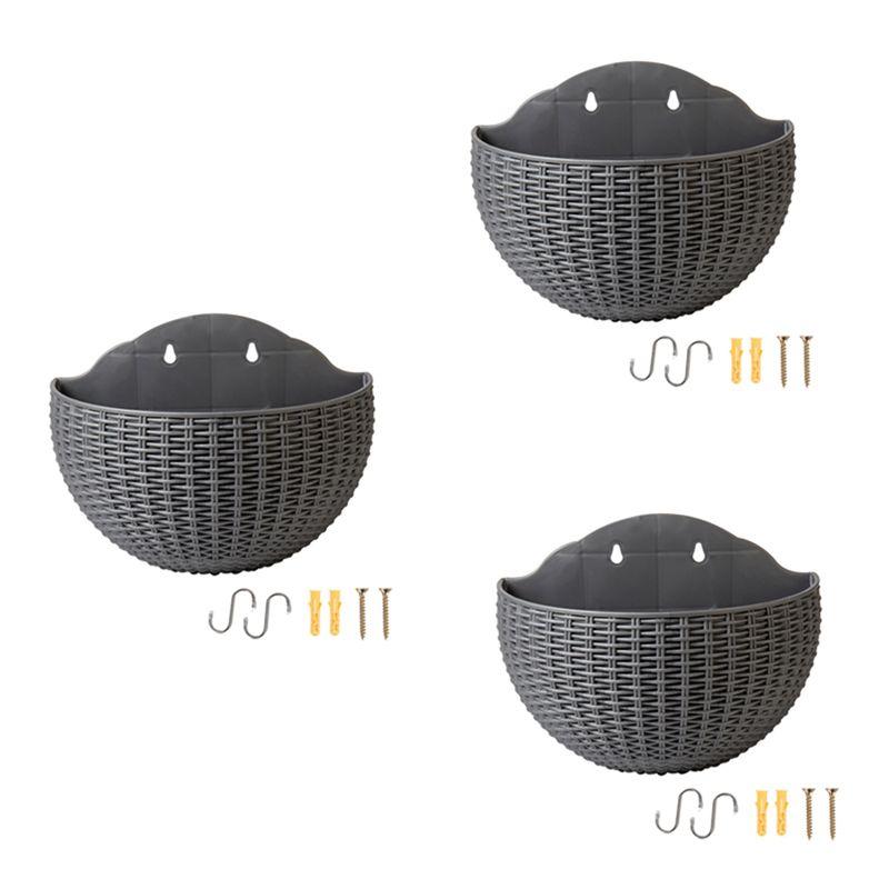 AEE4-Wall Flower Pots Wall-Mounted Flower Pots Semi-Circular Fence Flower Pots With Drainage Hooks серый