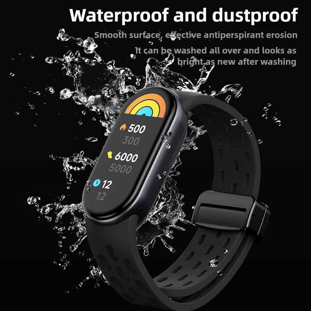 For Xiaomi Bracelet 8 Mi Bracelet 9 Male Female Replacement Sports Magnetic Breathable Folding Buckle Silicone Strap Band