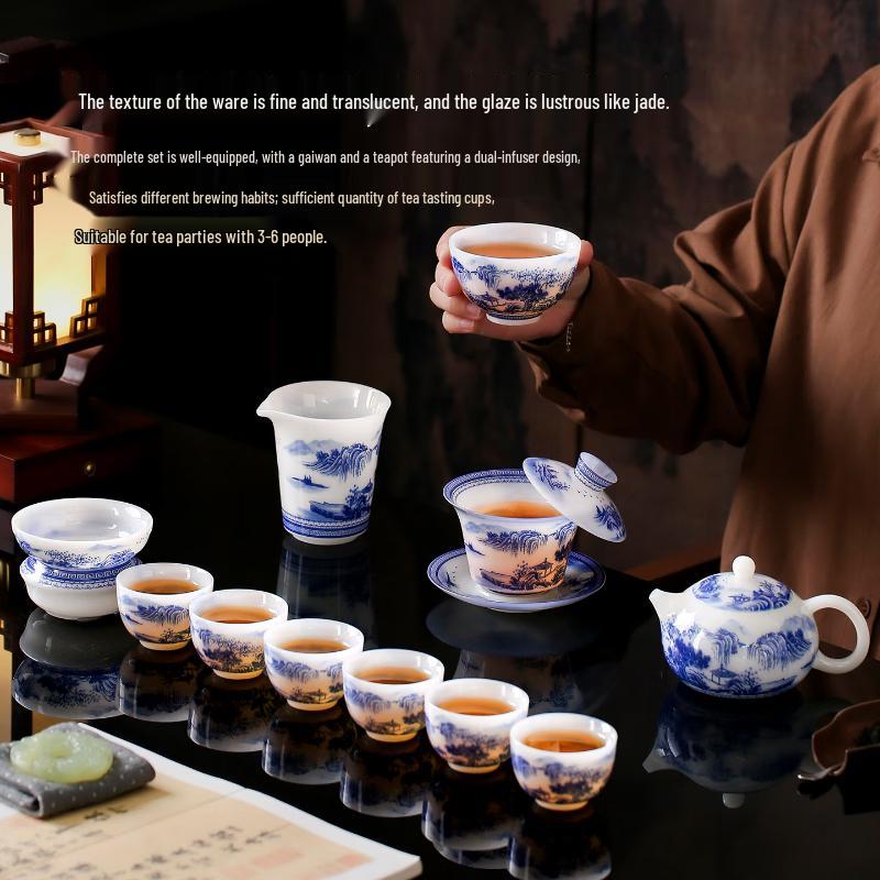 Hand-Painted Blue and White Porcelain Kung Fu Tea Set