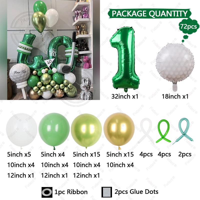 

72pcs Golf Balloon Set 32inch Green 1-9 Number Football Foil Balloon Round Globos For Baby Shower Boy Birthday Party Giving Gift 32inch