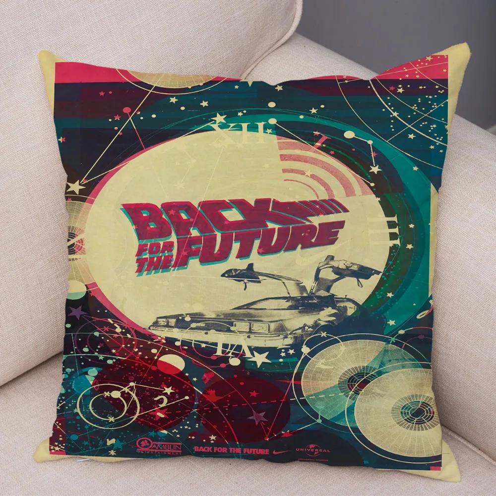Cartoon Klassiker Film Kissenbezug Deko Zurück in die Zukunft Kissenbezug Superweicher Plüsch Kissenbezug für Sofa Zuhause Auto 45x45cm