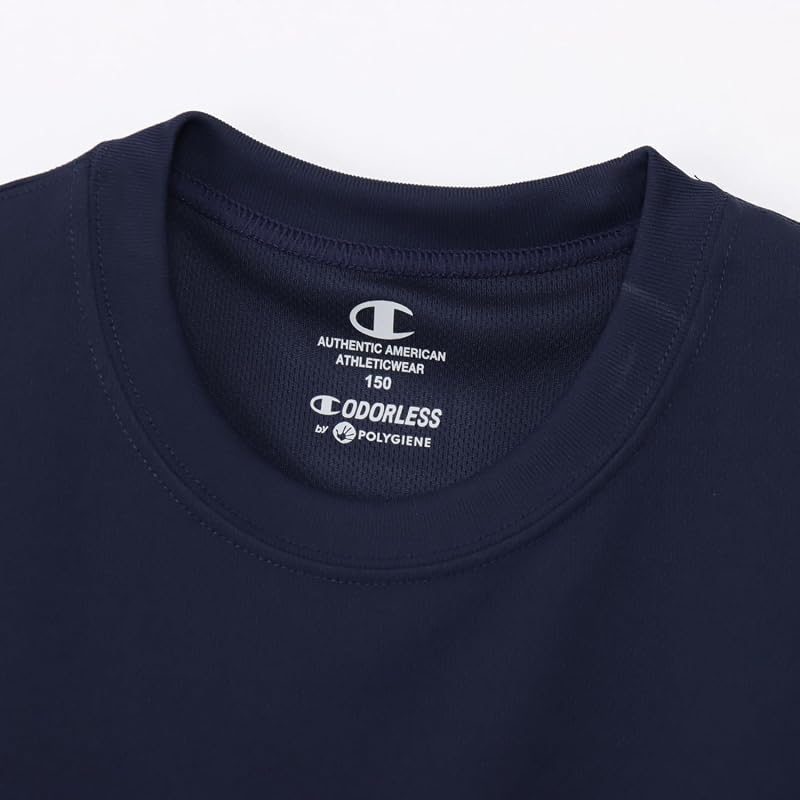 [Champion] Kids Short-Sleeve Crew Neck T-Shirt, Antibacterial, Odor-Resistant, Quick-Drying, UV Protection, Highly Breathable, Script Logo Print,