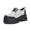 Leather loafers women's 2025 spring platform high heel height increase 8CM small leather shoes lace-up single shoes color matching design