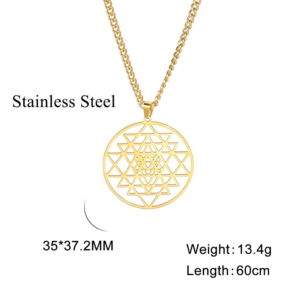 Lucktune Buddhism Sri Yantra Symbol Pendant Necklace Stainless Steel Hindu Chakra Amulet Necklace for Men Vintage Jewelry Gift