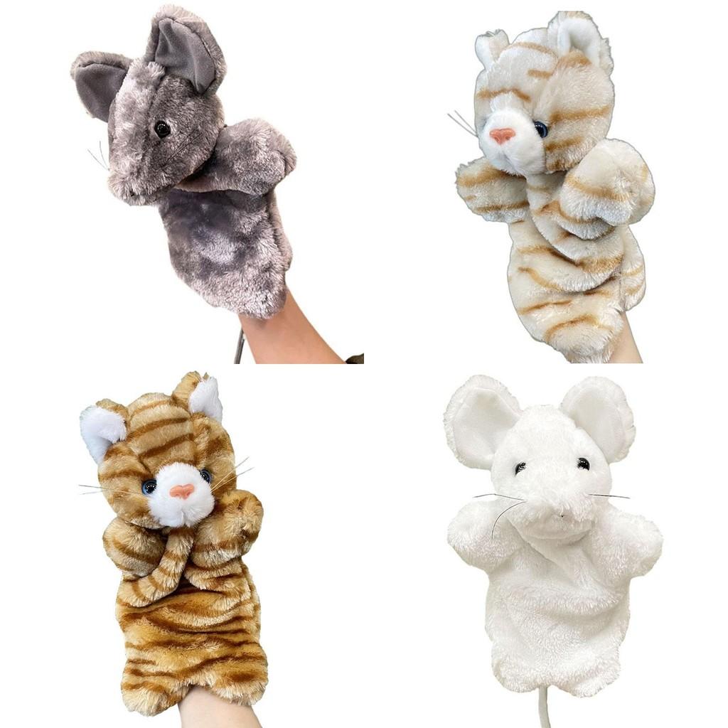 Cute White Cartoon Gray Mouse Yellow Cat Plush Puppet For Children Role Playing