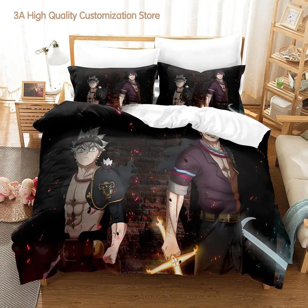 

Comforter New Black Clover Bedding Set Single Twin Full Queen King Size Bed Set Adult Boys Bedroom s 3D Anime Bed Comforter (quilt)-EU Single(135*200cm)3pcs