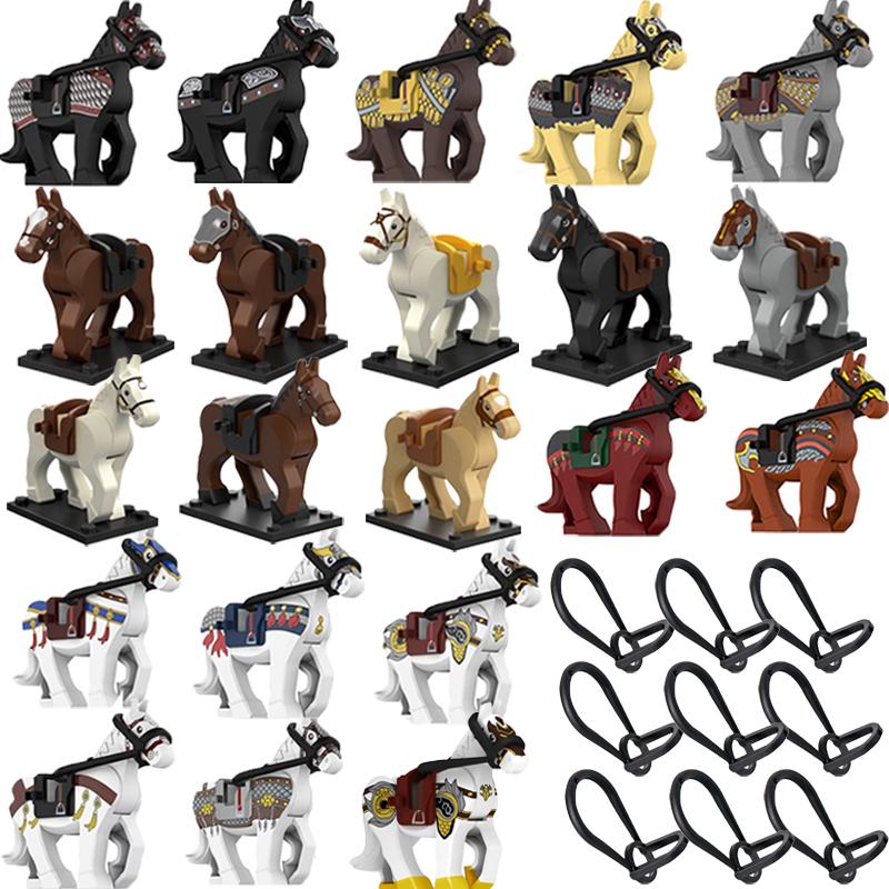 MOC Military Building Blocks Module Soldier Figures Equipments Mount Medieval Ancient War-Horse Rope Animals Saddle Accessories