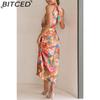 BITCED Sleek and Sophisticated Women's Sleeveless Strappy Printed Satin Dress