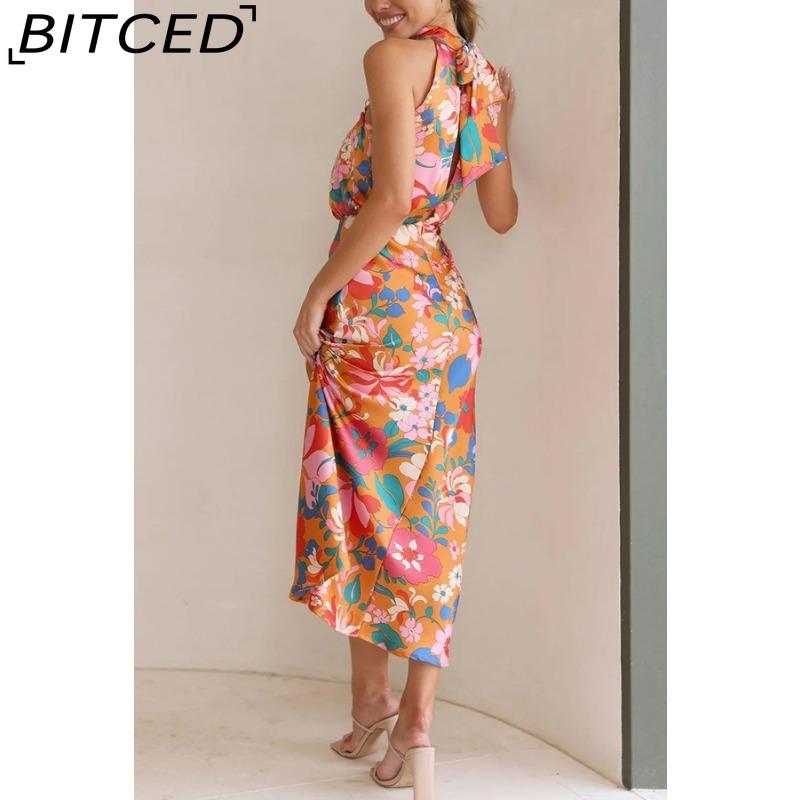 BITCED Sleek and Sophisticated Women's Sleeveless Strappy Printed Satin Dress
