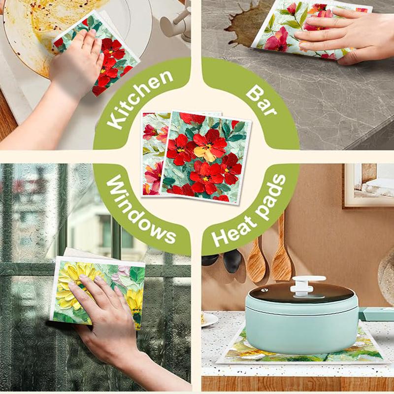 6pcs Natural Wood Pulp Cotton Sponge Cloths, Super Absorbent & Quick-Drying Reusable Dishcloths for Kitchen Cleaning
