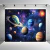 One space-themed backdrop fabric showcasing the galaxy and planetary landscapes is an excellent choice for a birthday party.