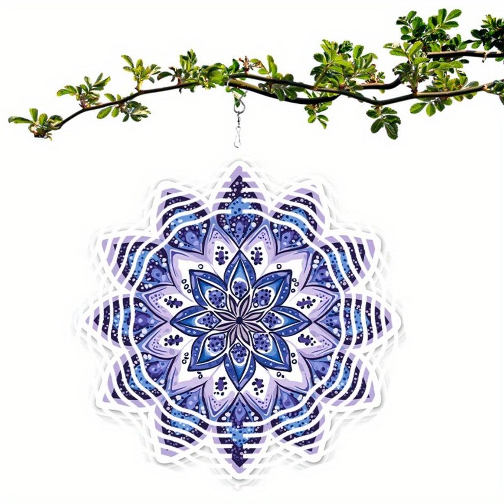 Blue Purple Mandala Wind Chime 10 Inch Metal Outdoor Garden Decor Hanging for All Seasons Vibrant Floral Design Detailed Craftsmanship Garden Art