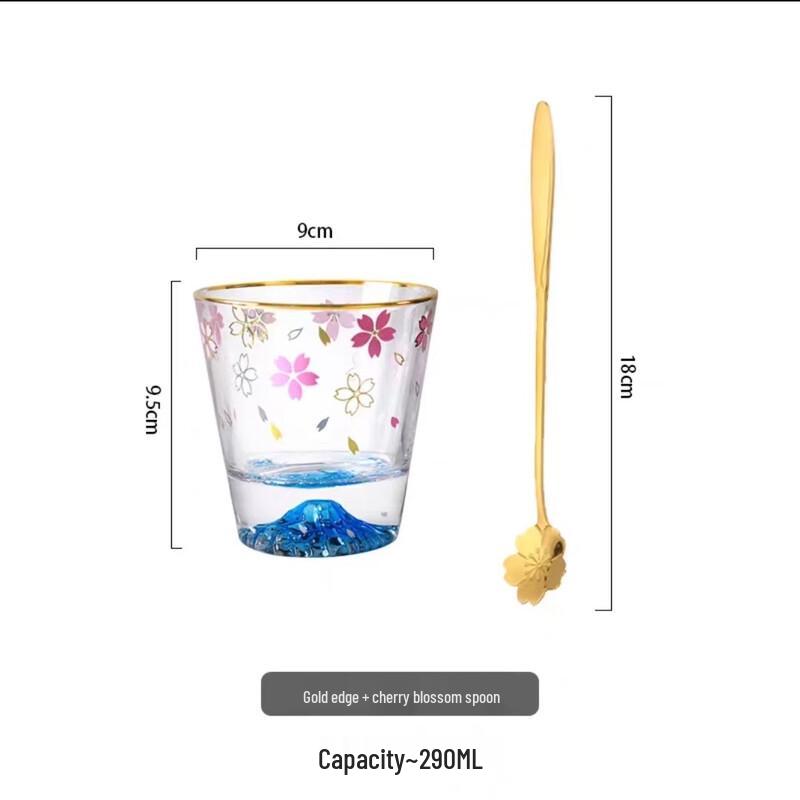 Shang Qi Gold Rim Sakura Fuji Mountain Glass Teacup
