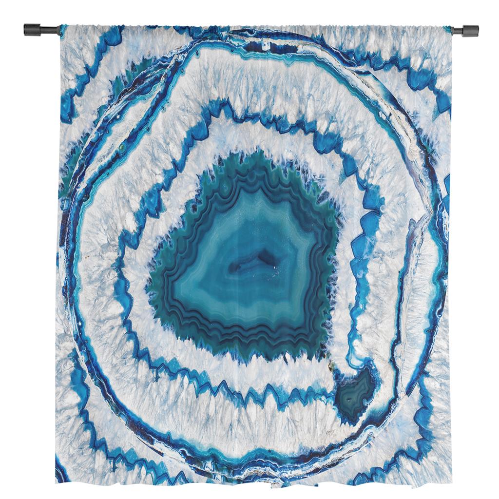 Retro Agate Texture Blue Tulle Curtains For Living Room Home Decor Window Curtain Kitchen Sheer Voile Curtain