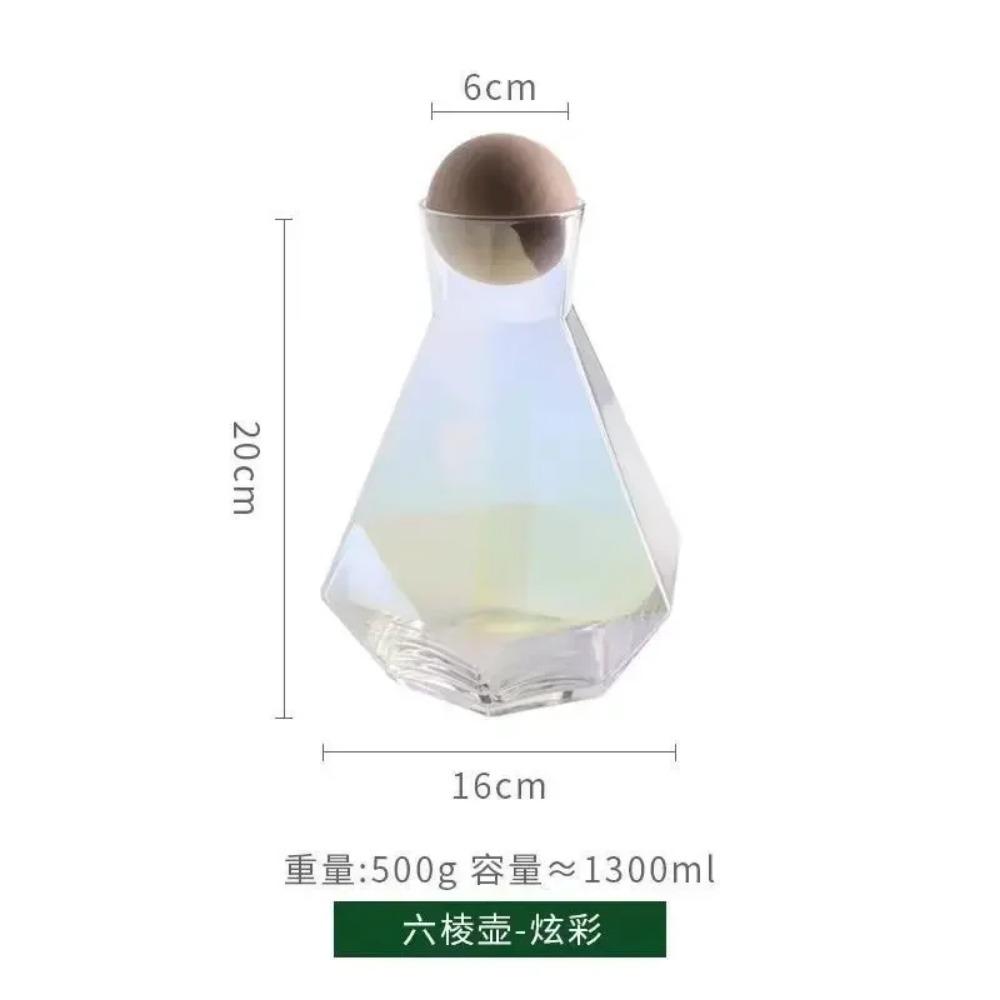 1300ml Large Capacity Hexagonal Cold Water Kettle Handmade Glass Juice Pot Household Heat-resistant Beverage Flower Tea Cup