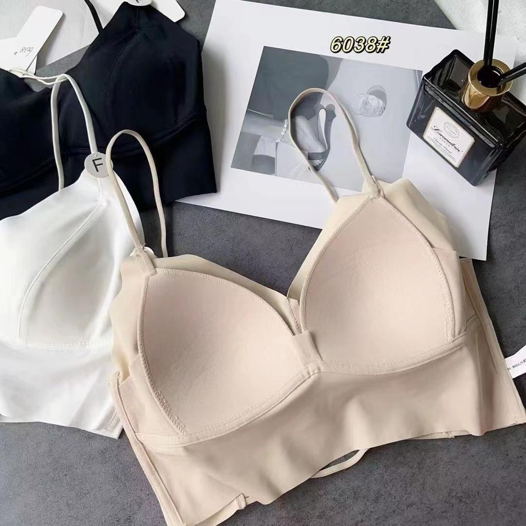 Thin Spring and Summer Seamless Ice Silk Backless Sexy Hollow Out Cross-Strap Fixed One-Piece Thin Cup Women's Underwear