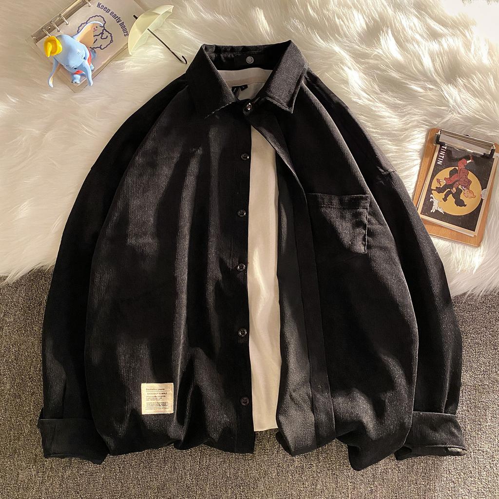 Spring Autumn Corduroy Long Sleeve Men's Shirts Streetwear Solid Color Oversize Harajuku Man Shirt