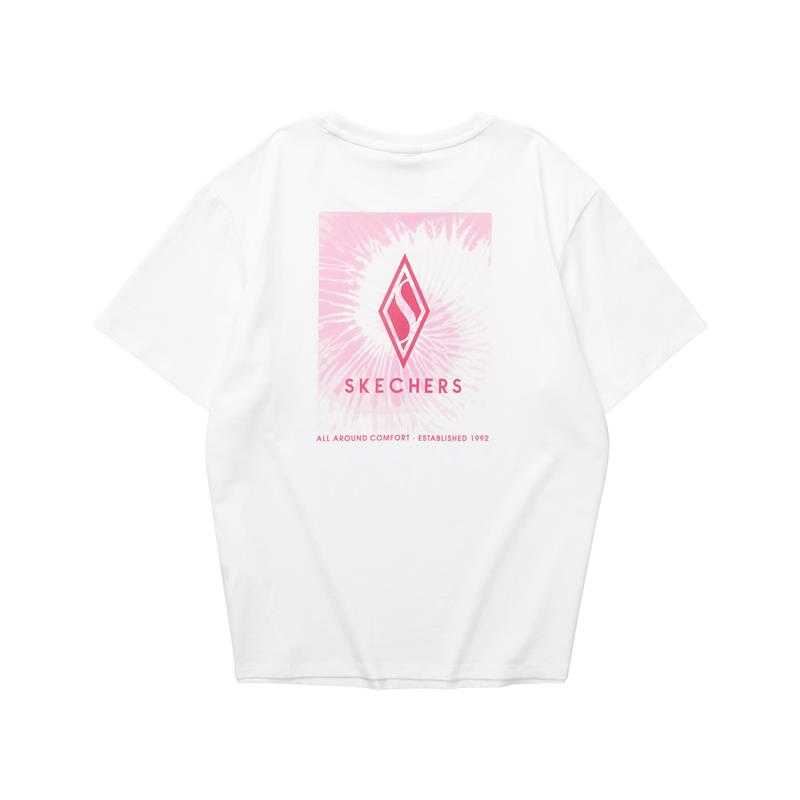Skechers Logo Print Round Neck Short Sleeve T-Shirt Women Tops Bright-White L122W160 S