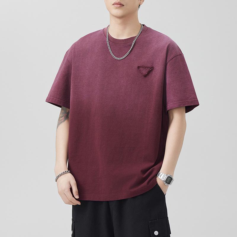 Summer Heavy 300g Gradient Wash Cotton Sleeve T-shirt Men's National Japanese Casual