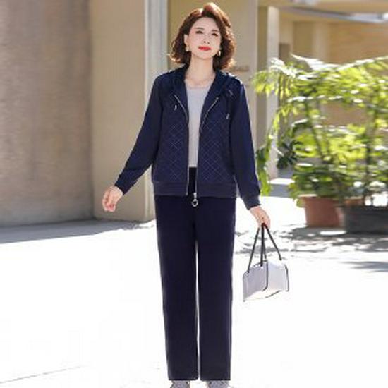 

Spring 2026 New Casual Sportswear Set: Stylish Hoodie & Jacket Two-piece for Middle-aged & Elderly Women 2XL темно-синий