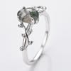 Real 925 Silver Cocktail Oval Shaped Moss Agate Rings Leaf Branch Ring For Woman Wedding Gifts High Quantity Jewelry