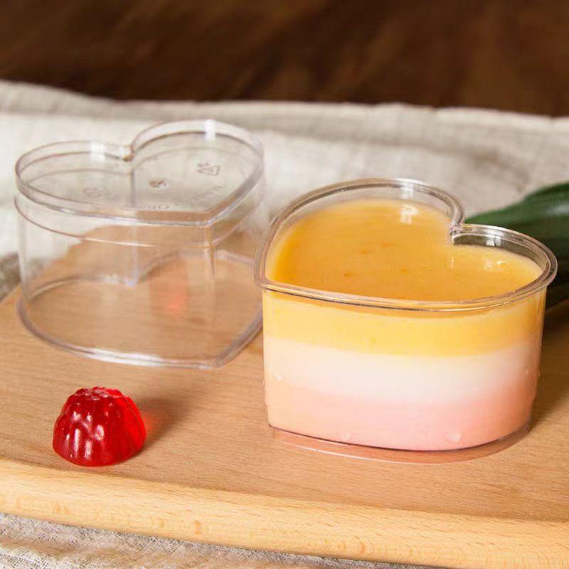 10/20/30Pcs Disposable Transparent Plastic Mousse Cup Mini Heart Shaped Pudding Dessert Cup For Hotel Party And Sweet Shop