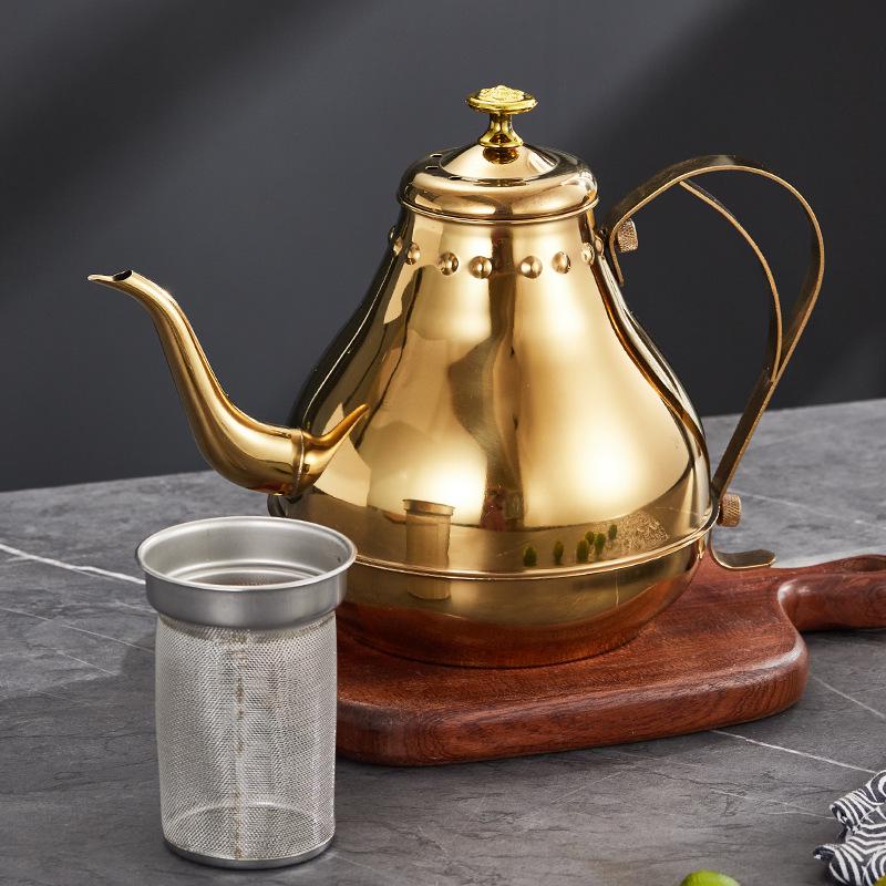 Stainless Steel Teapot with Filter for Induction Cookers - Long Spout, Large Capacity, Ideal for Restaurant Use.