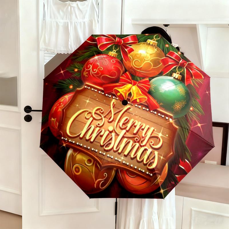 Christmas gifts, bells, Santa Claus, snowman, Christmas tree umbrella, home essential, wrought iron tri-fold portable all-season outdoor umbrella H27