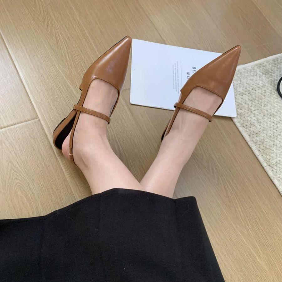 Fashion Bailamos 2024 Brand Pointed Toe Women Sandals Fashion Shallow Slip On Ladies Mary Jane Shoes Flats Heel Elegant Dress Slingback