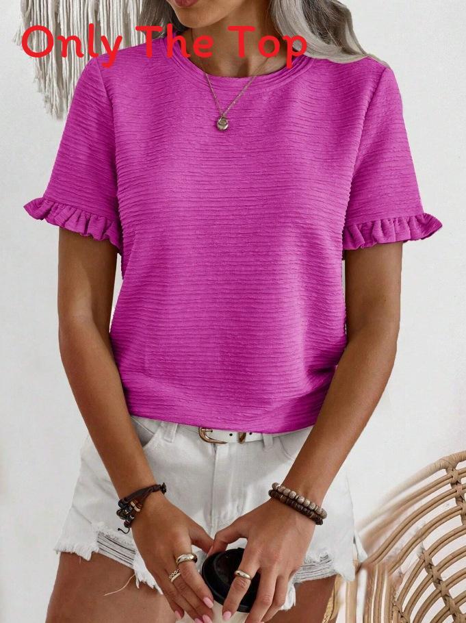 Elegant Spring Summer Womens T Shirt With Ruffle Sleeve Made From Polyester For Office Wear