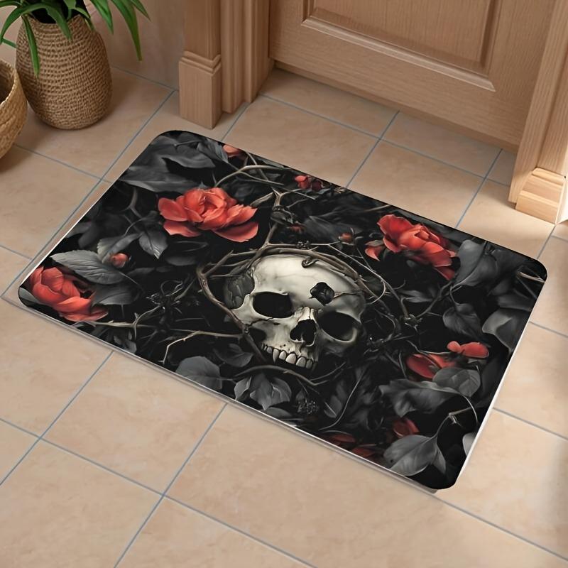 1PC Halloween Skull Pattern Kitchen Rug Non-Slip Door Mat Pop design Bathroom Rug Bath Mat Carpet for Home Sink Laundry Decor