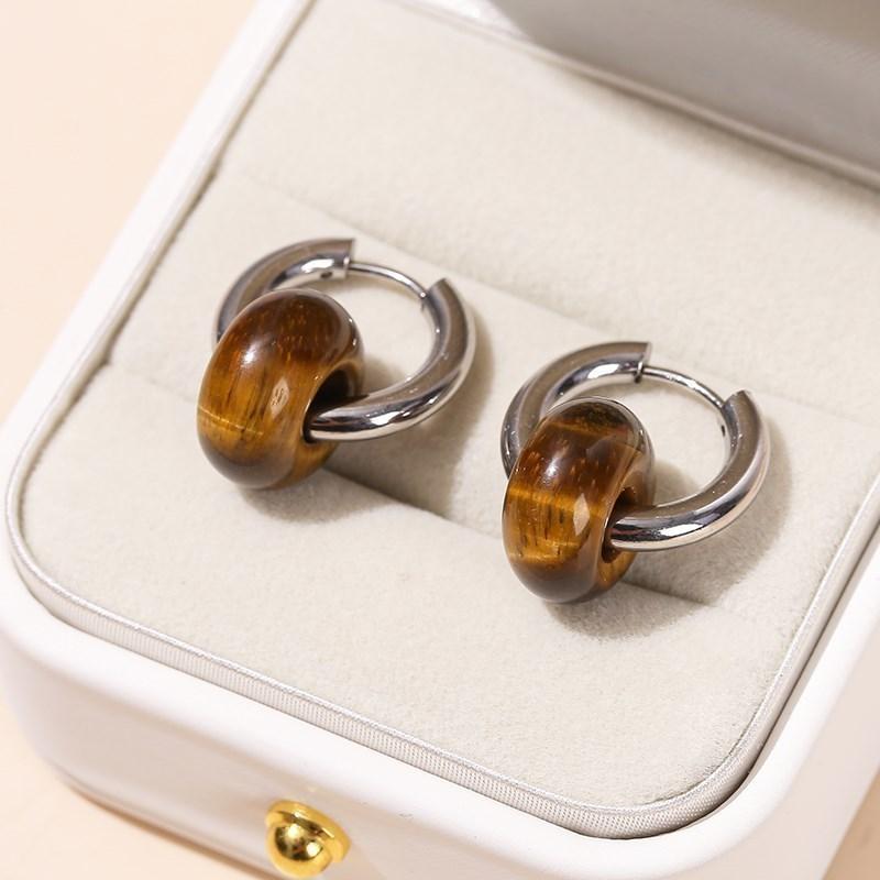 Change Better Natural Stone Ágata Turquesa Prata Cor Brincos de Argola Mulheres Aço Inoxidável Donut Chunky Pendurado Fivelas de Orelha