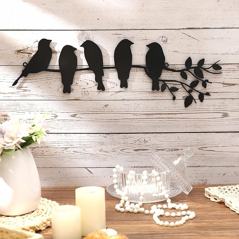 Ferraycle Metal Bird Wall Art - Birds on Branch with Leaves - Metal Sculpture Wall Hanging Sign for Balcony, Garden, Home Decor(Fresh Colors) чёрный