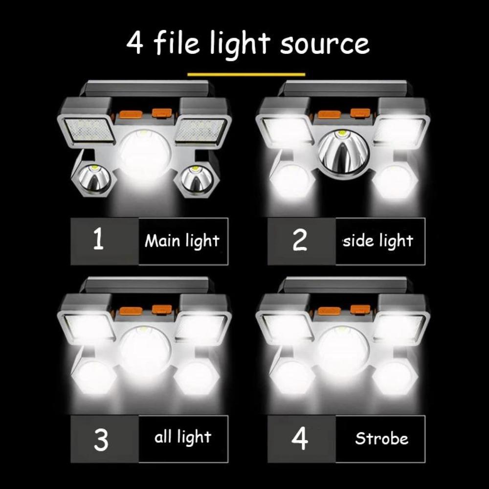 1PACK LED Headlamp Strong Light Super Bright Head-Mounted Flashlight Outdoor Rechargeable Night Fishing Headlight 5 Light Sources