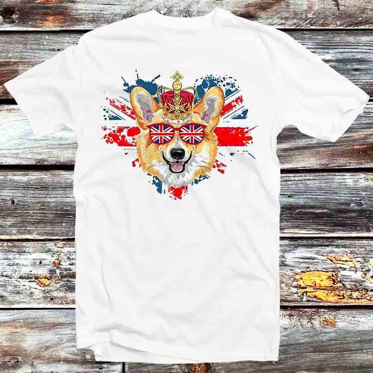 

Корги Британская Собака Флаг Юнион Джек Англия Корона Королева Юбилей Футболка B1421 4XL