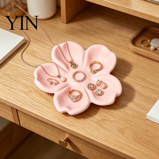 Delicate Desktop Accessory Tray 3D Printed Flower Shaped Jewelry for Rings Necklaces, Decorative Minimalist PLA Storage Plate Organizer, Compact