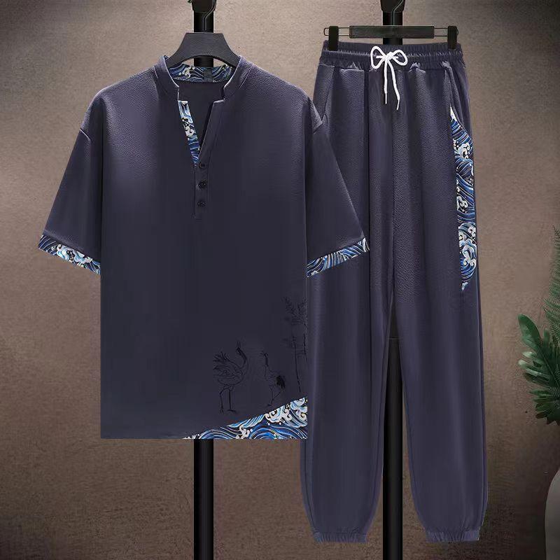 Summer Shirts Men Fashion Cotton Shirts Men's Breathable Sets High Quality Shirts Two Piece