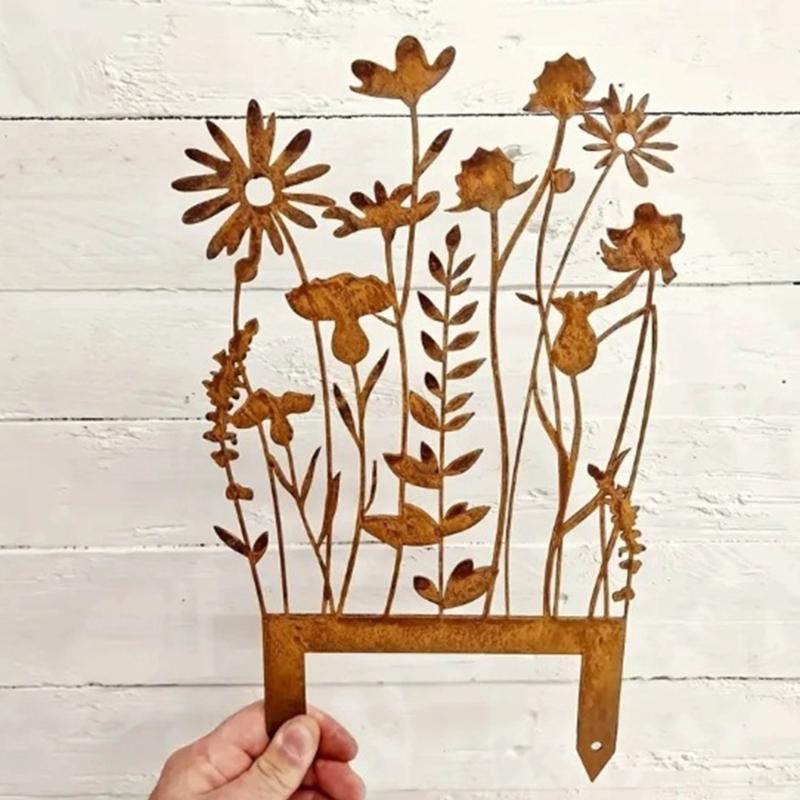 Steel Garden Decoration Stakes For Outdoor Use Creative Flower Patterns Durability Landscape Border