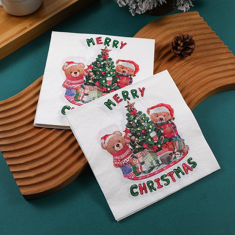 20 Stück/Packung Weihnachtsserie Bedrucktes Papier Einweg-Geschirr Servietten Taschentücher DIY Weihnachtsfeier Dekoration