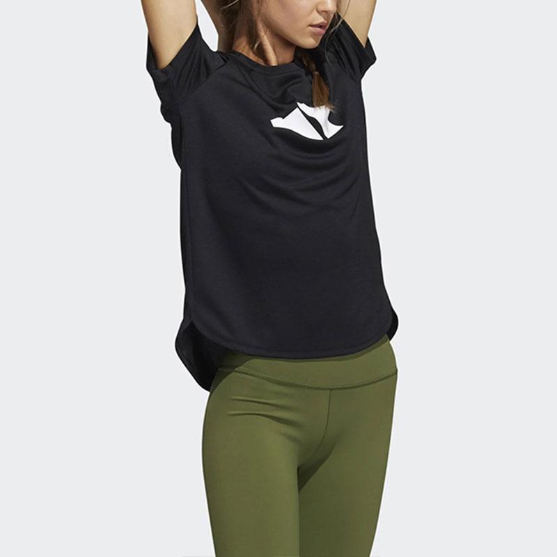 Adidas T Shirts Women's Black Crew Neck Moderate Straight Fit GQ9422