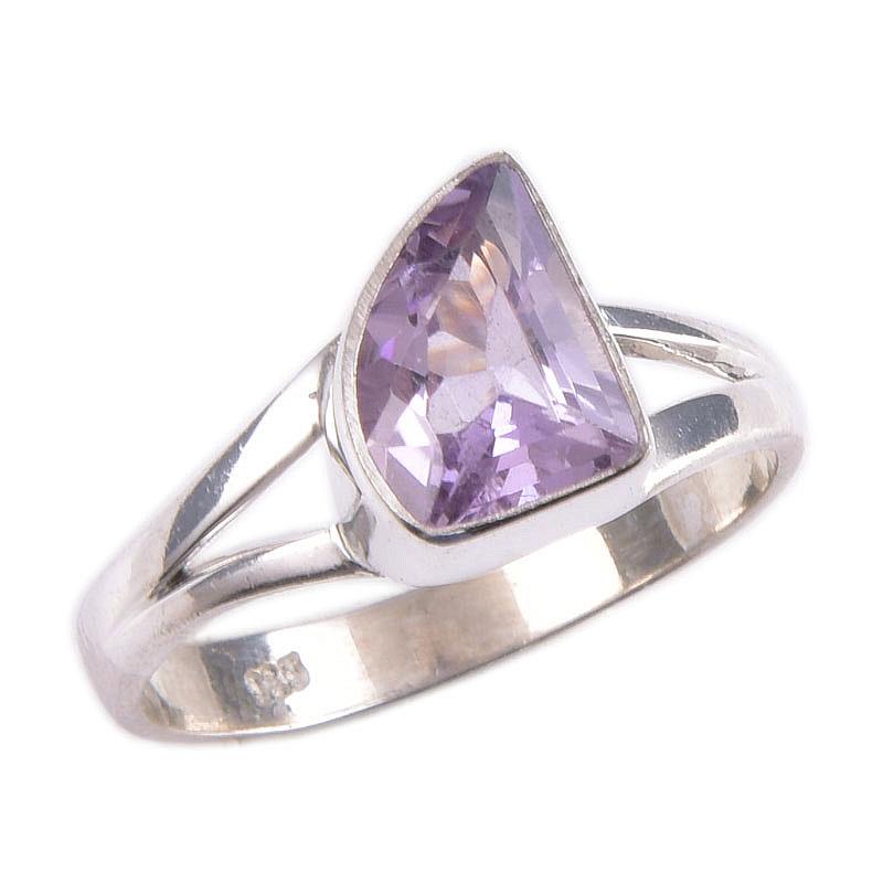 Natürlicher Rosa Amethyst Edelstein Handgefertigter 925 Massivsilber Schmuck Ring Gr. 8.5 Q5Y00