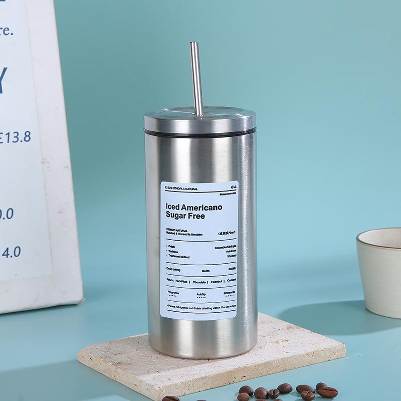 

20Oz Straight Cup 304 Stainless Steel Double-Layer Vacuum Color Straw Cup, Iced American Coffee Cup 20oz