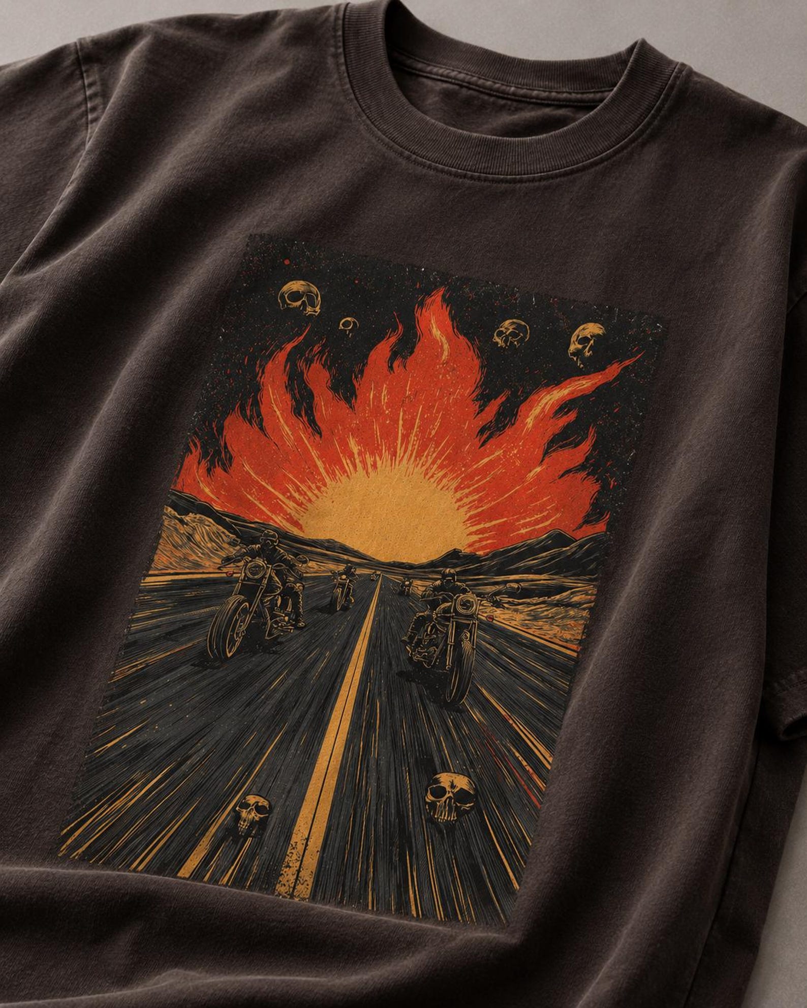 Vintage Biker Apocalypse T-Shirt Retro Motorcycle Skull Graphic Tee Washed Black Unisex Shirt 2XL
