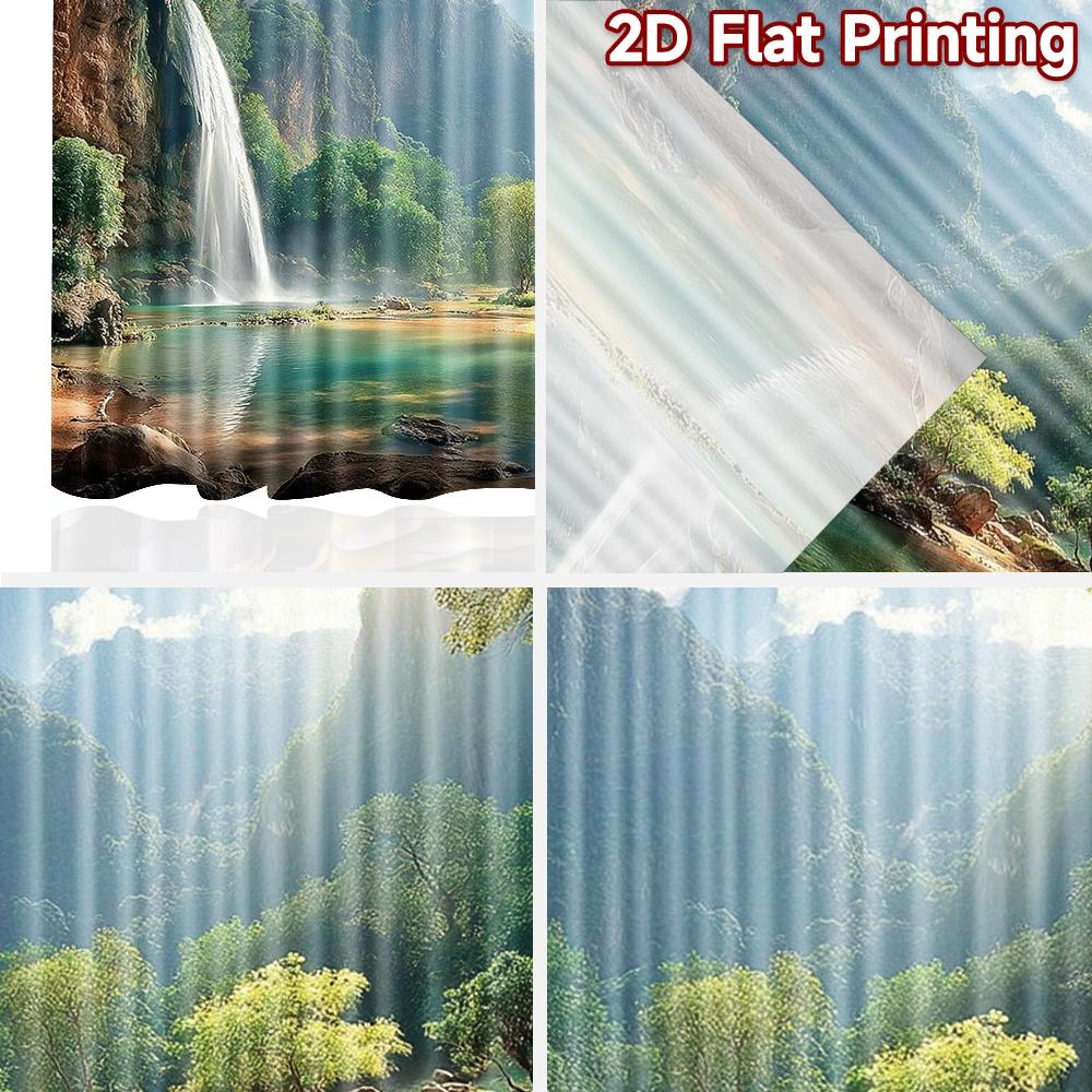 2D Flat Printing 2pcs Party Curtain Cave Waterfall Scenic Mountain Digital Printed Polyester Drapes Festive Holiday Use for