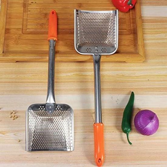 MSKJ Frying Oil Spill Shovel Skimming Spoon Square Stainless Steel Skimmer for Kitchen Deep Fryer Pasta Spaghetti Noodle