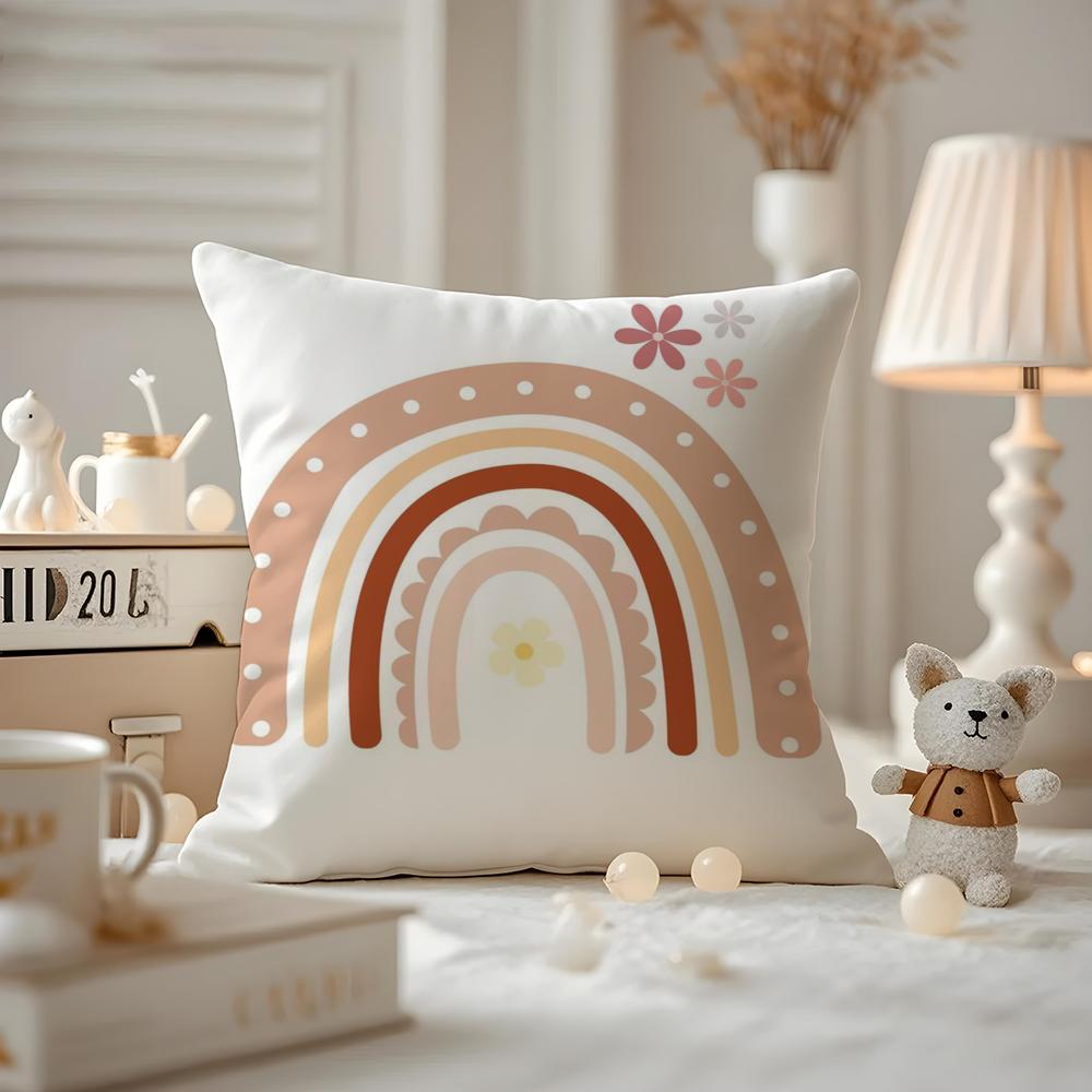 Rainbow Print Cushion Cover Antidustmite Pillowcase Invisible Zipper Silky Short Plush Sofa Cushion Cover
