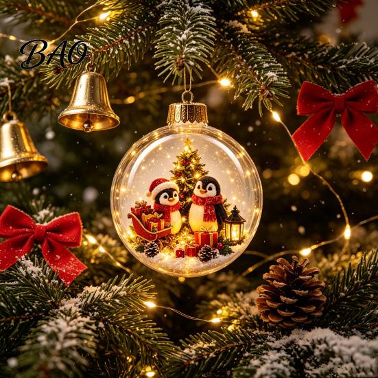 Unique Xmas Party Souvenirs Glowing Christmas Story Ornament, Light-Up Ball with Warm LED Light, Mini Holiday Acrylic Festive Tree Baubles Scene