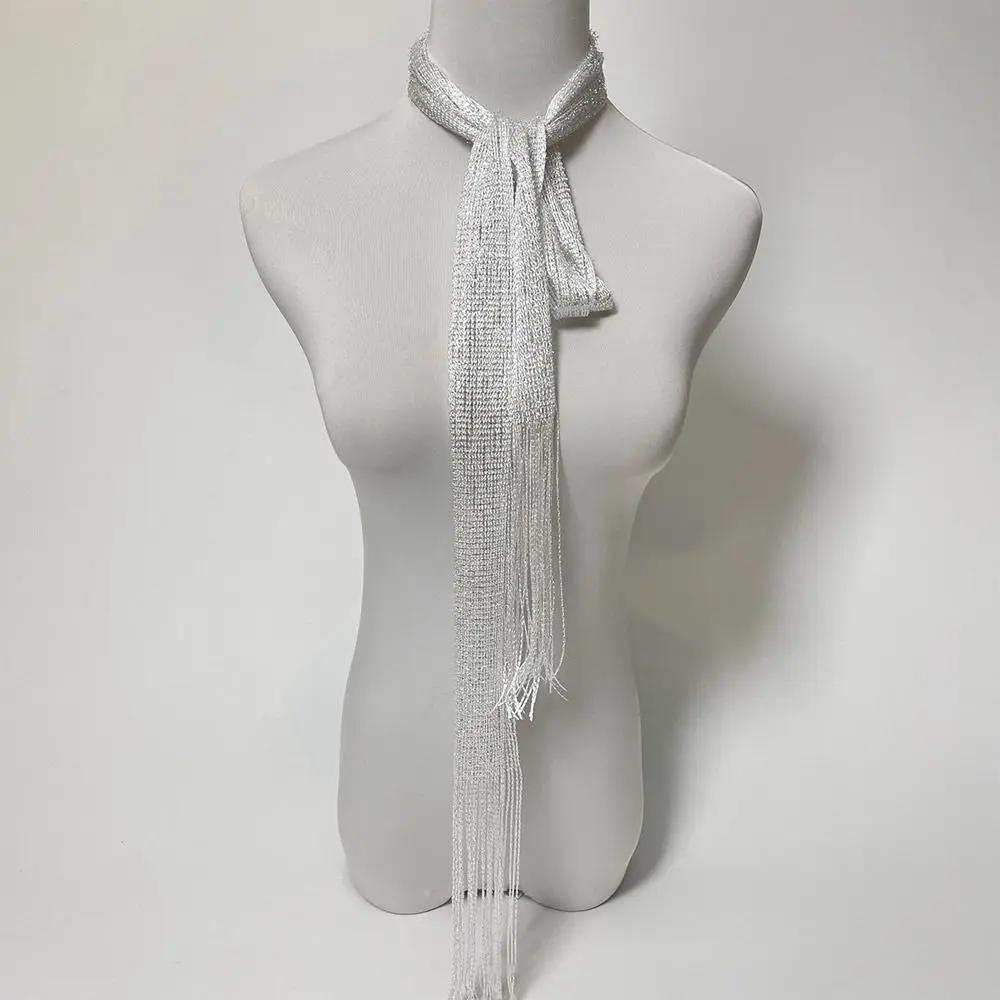 Fashion Lace Tassel Scarf Thin Long Glitter Bright Silk Sunscreen Shawl Shiny Lace Necklace For Women Party Evening Dress Scarf