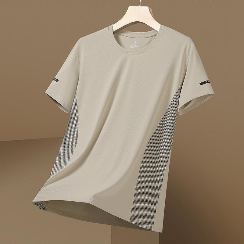Summer Ice Silk Short Sleeve T-shirt for Men, Summer Sports and Leisure Elastic Round Neck Running T-shirt