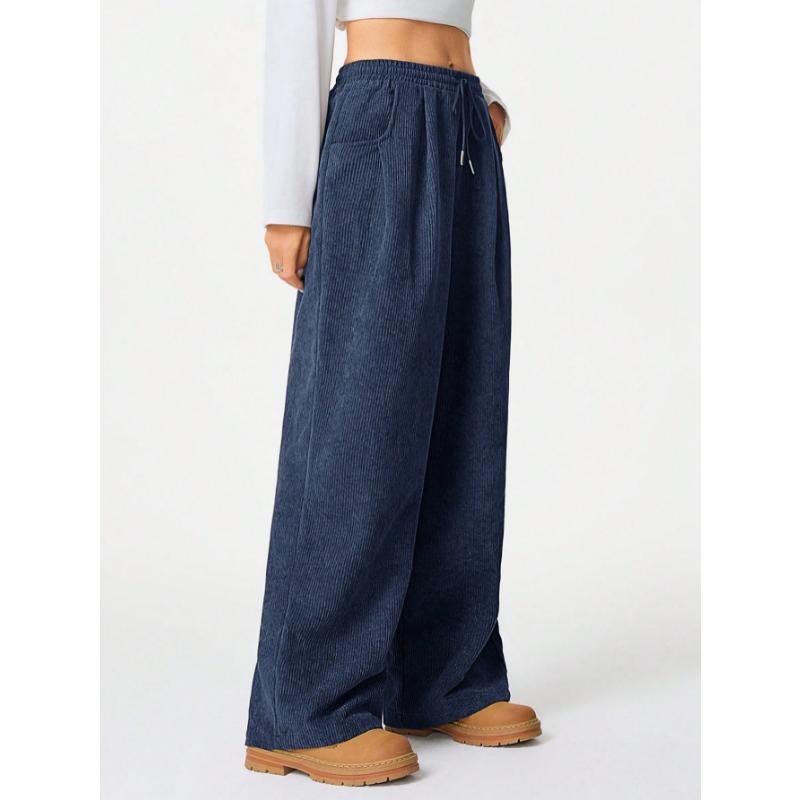 Neue Damen-Freizeithose im lässigen Stil, hohe Taille, weit geschnitten, mit Tunnelzug und fließendem Sitz für täglichen Komfort